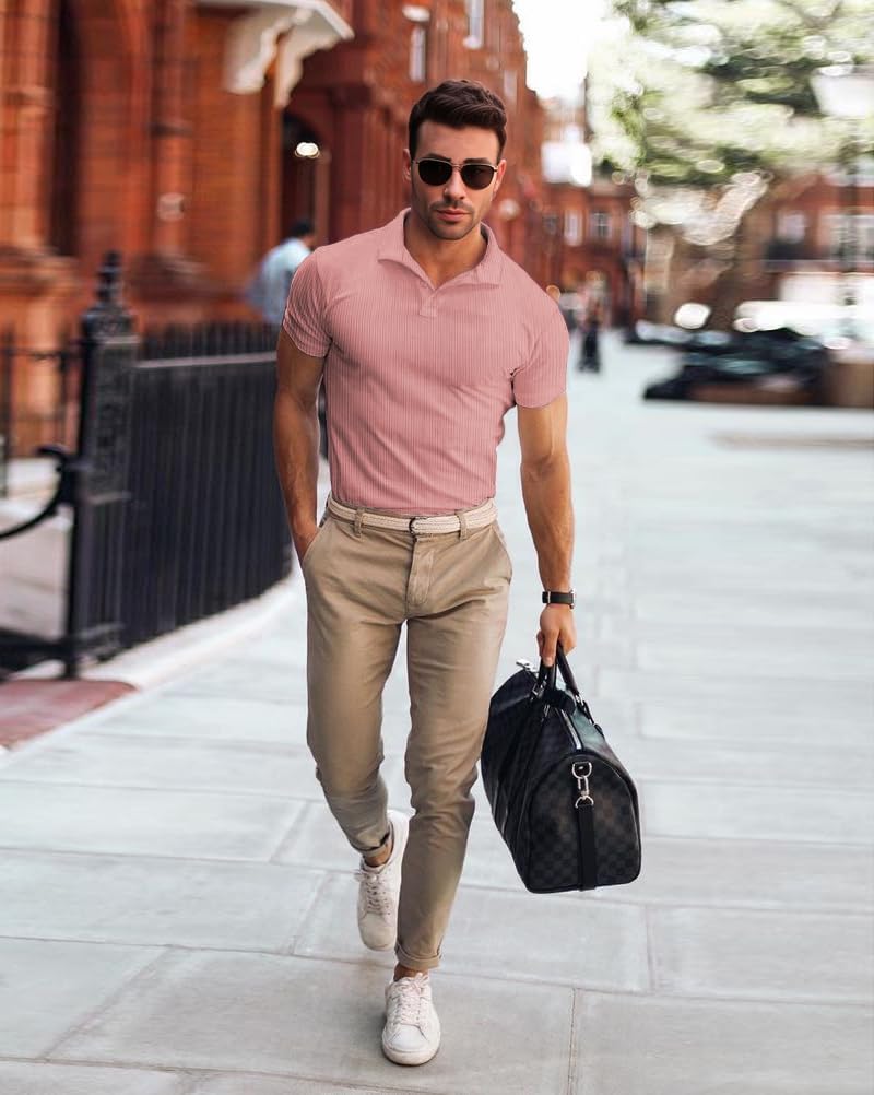 Muscle Cmdr Men's Slim Fit Muscle Polo Shirts Long&Short Sleeve Stretch Quick Dry Tee Casual Golf Athletic T-Shirts - Image 3