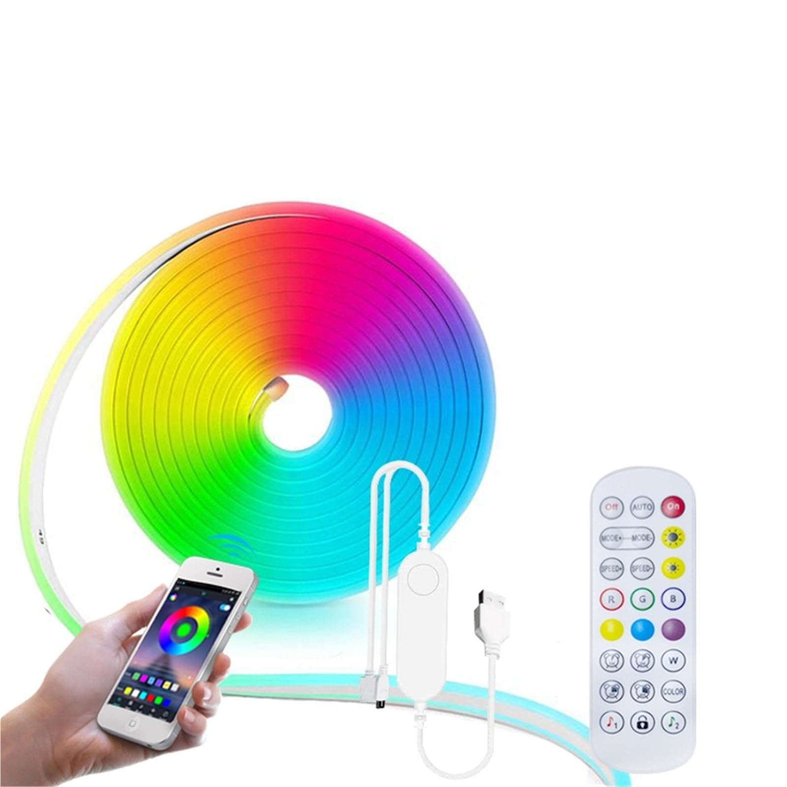 Neon LED Strip Lights 5V 84LEDs/M Silicone Rope Light with Wifi APP Control Music Sync RGB Tape for Room(Tuya wifi control,3m)