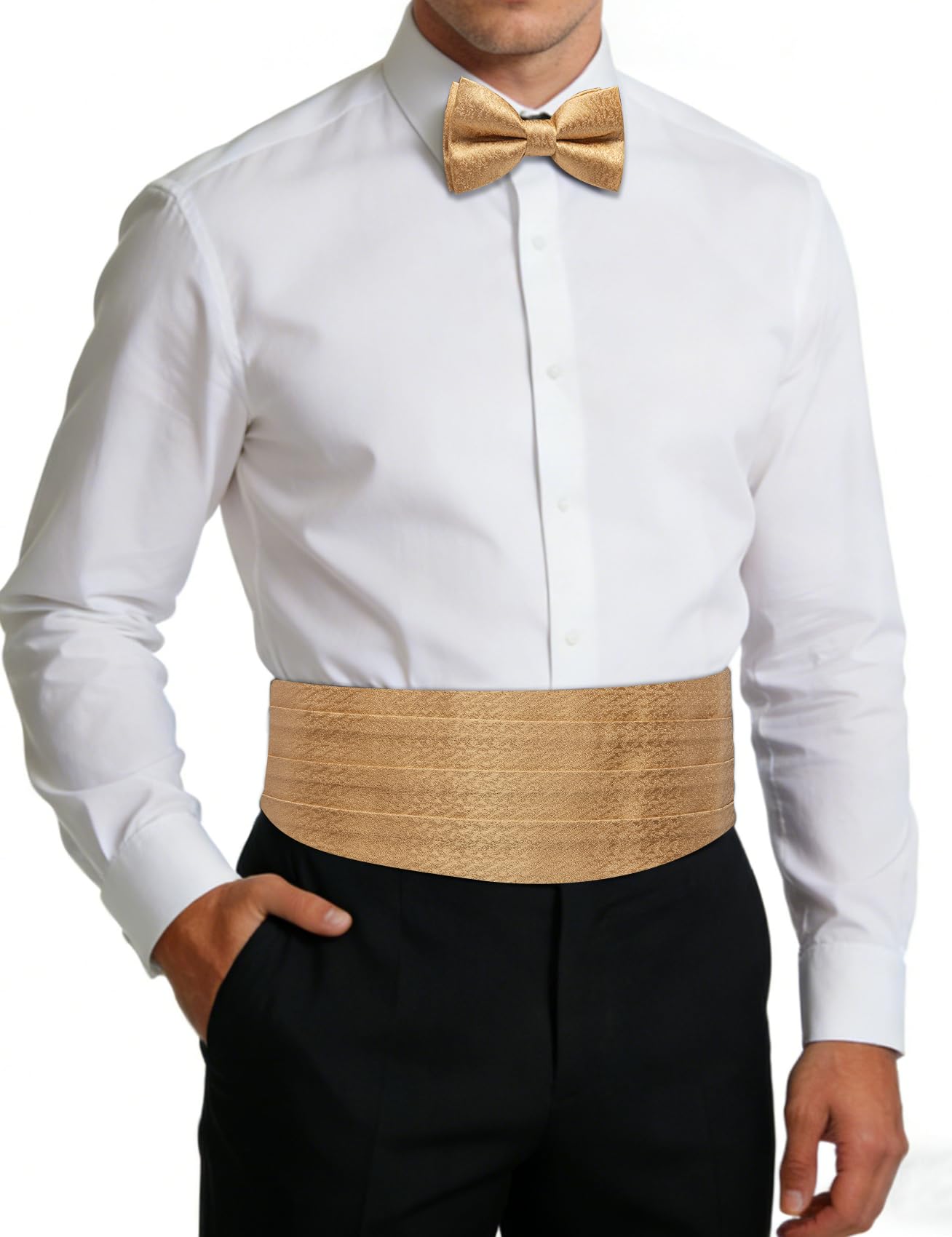 Conjunto de pajarita y Cummerbund con estampado floral de cachemira para hombres con pajarita preatada, bolsillo cuadrado, galas de boda