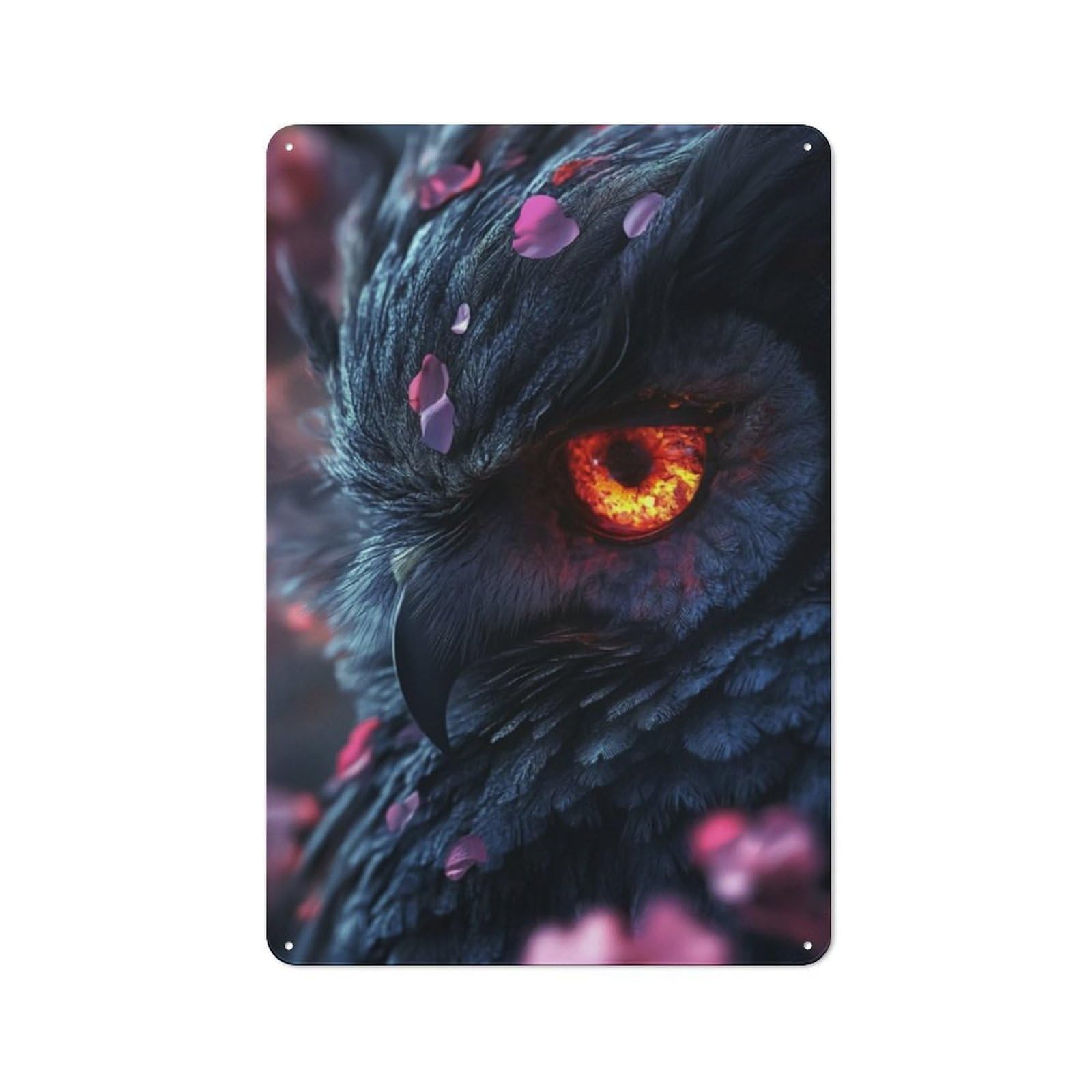 Junmoney Fiery Owl Close-Up Retro Metal Wall Sign 30X20cm With For Home Bar Wall, A Housewarming Gift For Hosts Who Enjoy Retro Interiors
