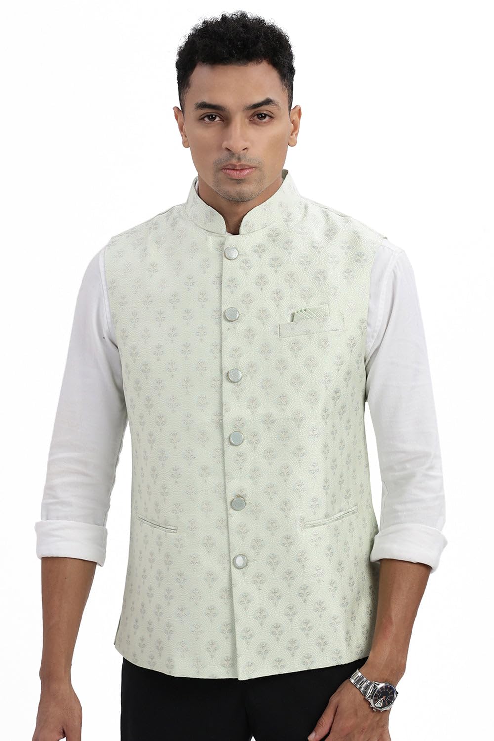 Men Printed Ethnic Nehru Jacket | Mandarin Collar Sleeveless Cotton NehruJacket for Mens | Slim Fit Regular Length NehruJackets for Men's-image-12