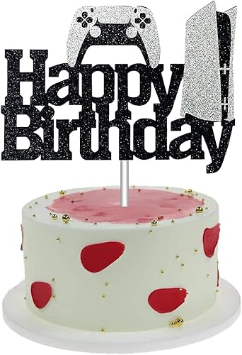 Miniatura 5 de Decoración para pastel de videojuegos  Controladores de juego Decoración de pastel de feliz cumpleaños  Decoración de pastel de juegos con purpurina