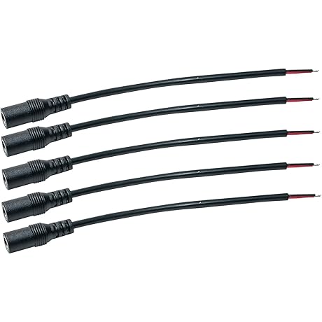 5-Pack DC Female Barrel Jack 6-Inch Wire Terminal
