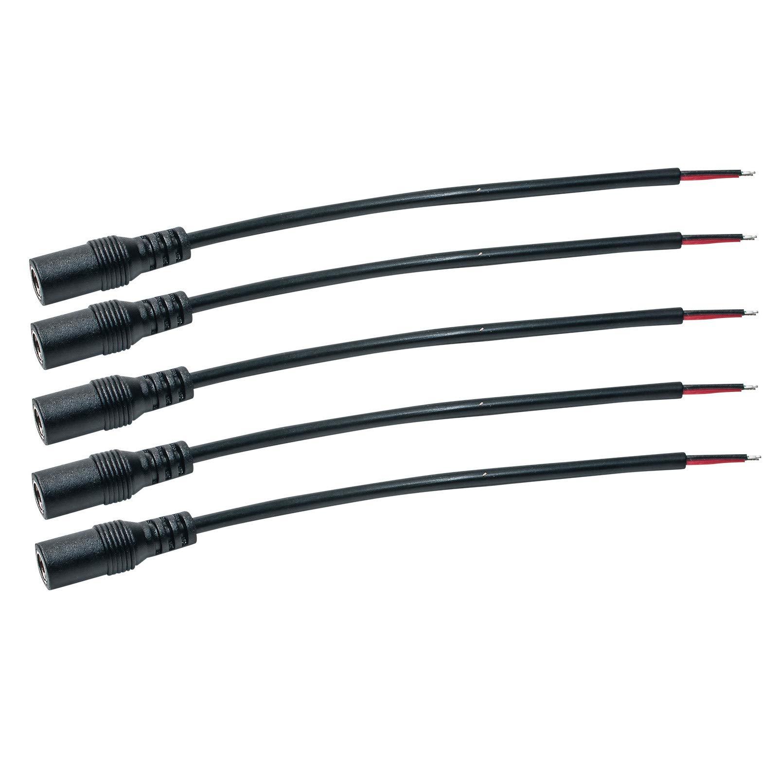 (5-Pack) JacobsParts DC Power Pigtail Female Barrel Jack 6-Inch Wire 5.5mm x 2.1mm for LED Strip Light, CCTV Security Camera, DVR, and Other Low Voltage Applications