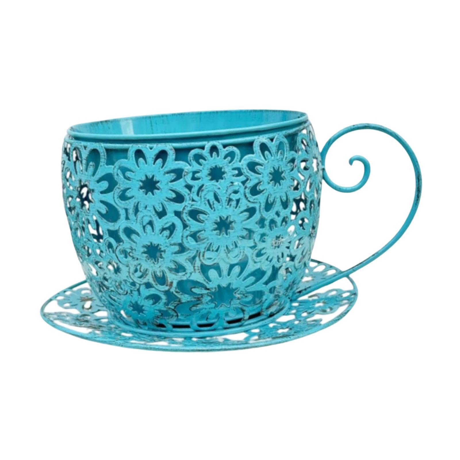 Baoblaze Vaso da Fiori a Forma di Tazza da tè, Vaso per Piante, Decorativo Rustico Antico con Fiori Cavi, Ideale per L'Estate, Compleanni, Piante da, Blu