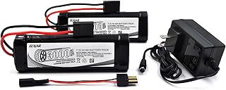 (2-Pack) 7.2V 3000mAh Ni-MH Battery with TRX Connector and Balance Charger Compatible with Traxxas Series 4 RC Car Truck Boat
