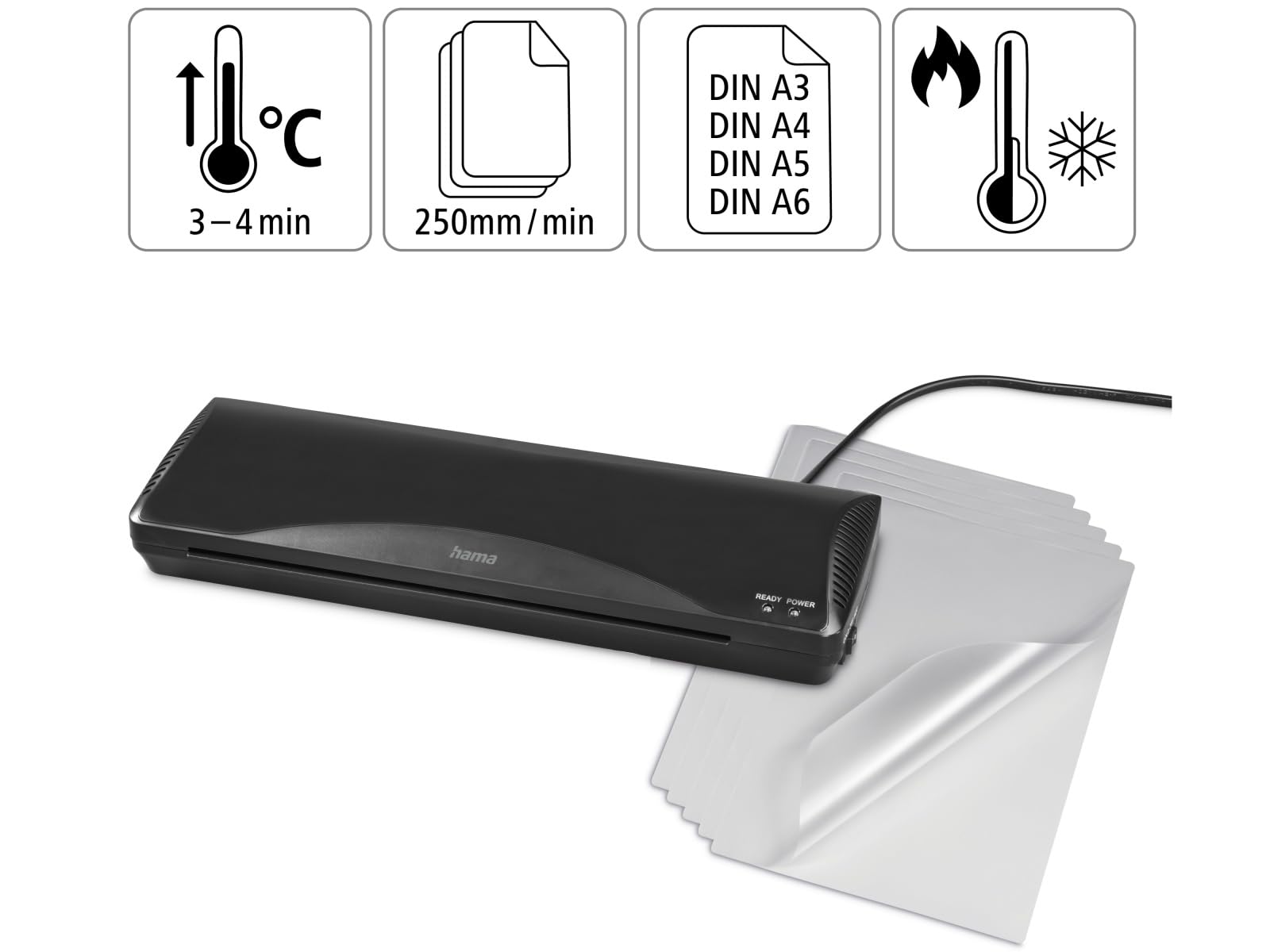 Hama Plastifieuse A3 à Chaud/Froid Kit Laminage 80-125 Microns Noir