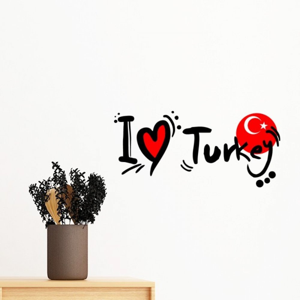 Sticker Turquie drapeau coeur deco murale vinyle 80cm papier peint amovible