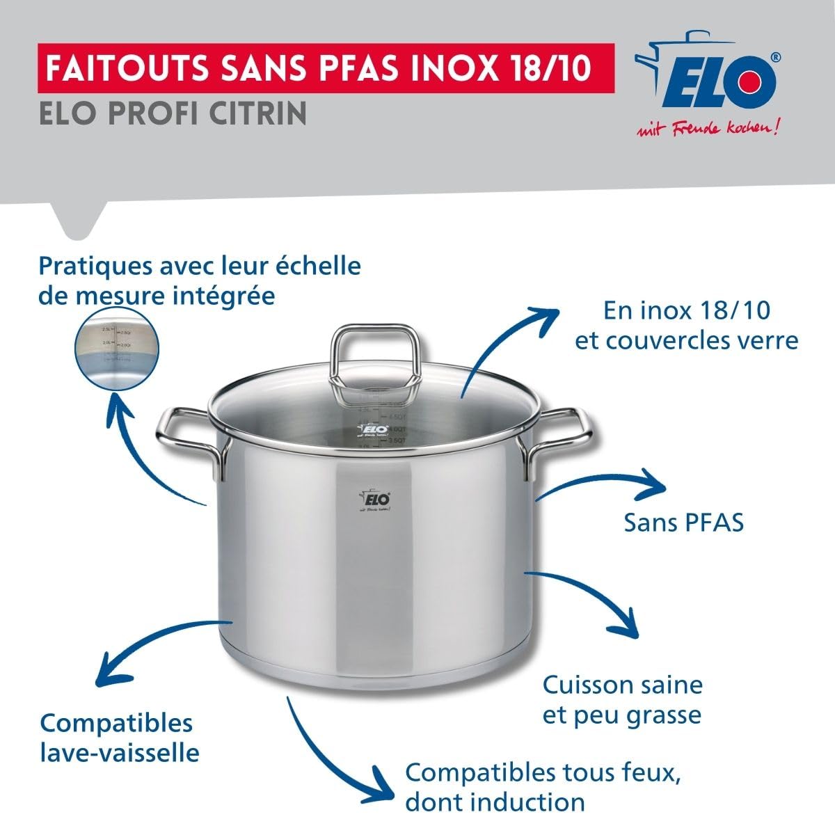 Elo Batterie de cuisine 2 poêles 24/32 cm et 1 faitout 26 cm
