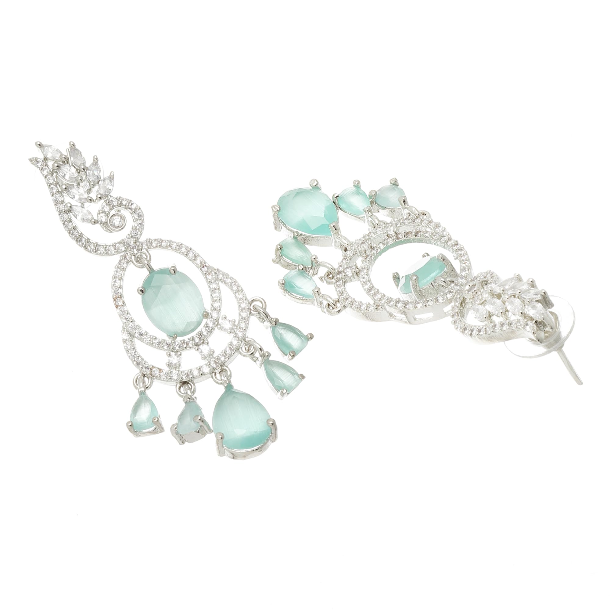 Rhodium-Plated Oval & Leaf Drop Earrings