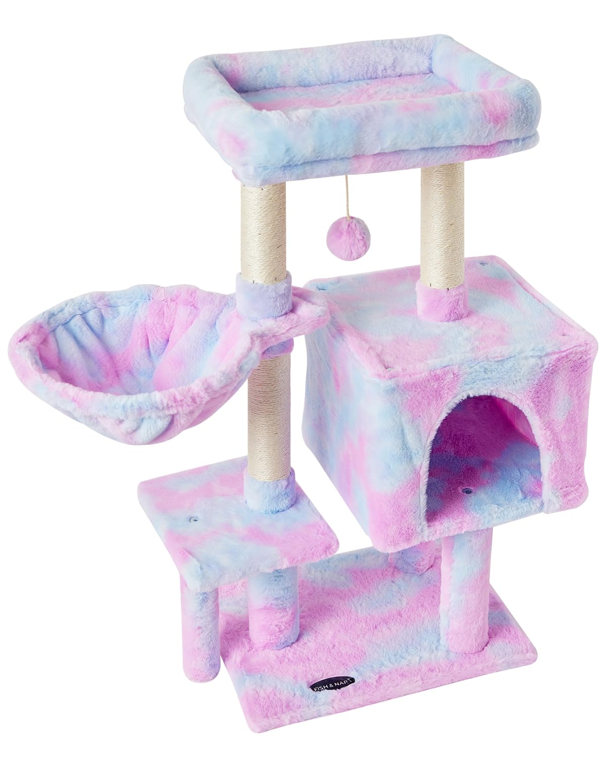 Cute Cat Tree Kitten Cat Tower for Indoor Cat Condo Sisal Scratching Posts with Jump Platform Cat Furniture Activity Center Play House Rainbow