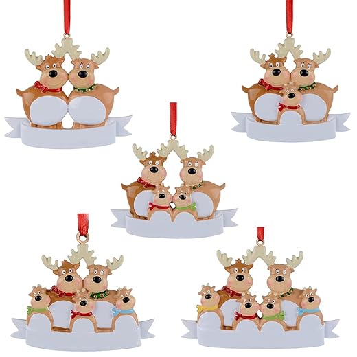 5 Packs Personalized Elk Family of 2,3,4,5&6 Christmas Tree Ornament 2021,Cute Santa Deer Winter Gift Year Durable Family Xmas Decorating Set DIY Creative Gift Christmas Tree Ornament Decoration