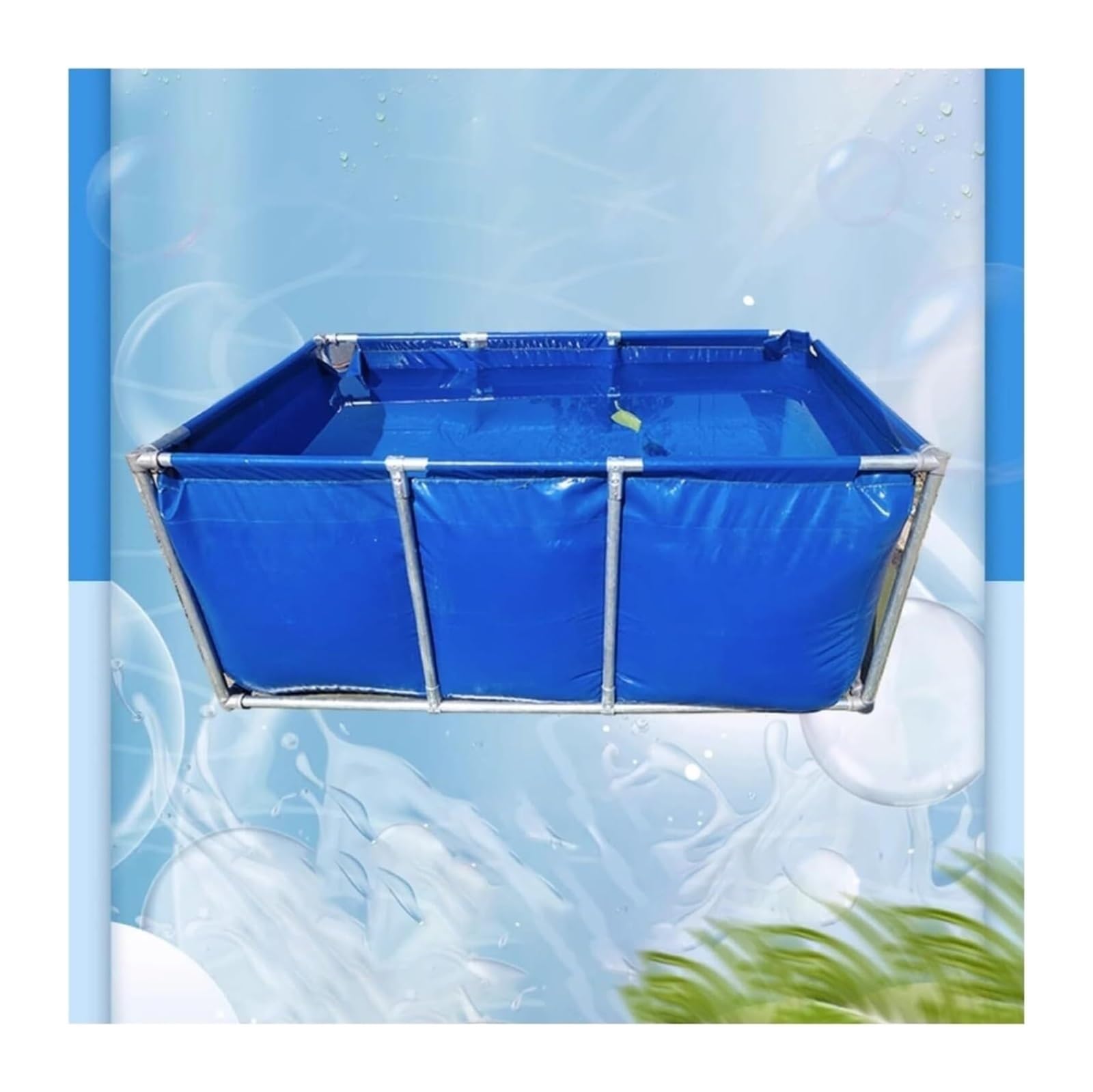 Estanque para Peces con Estructura de Lona, Estanque de Peces Lona PVC con válvula Drenaje(2x5x1m)