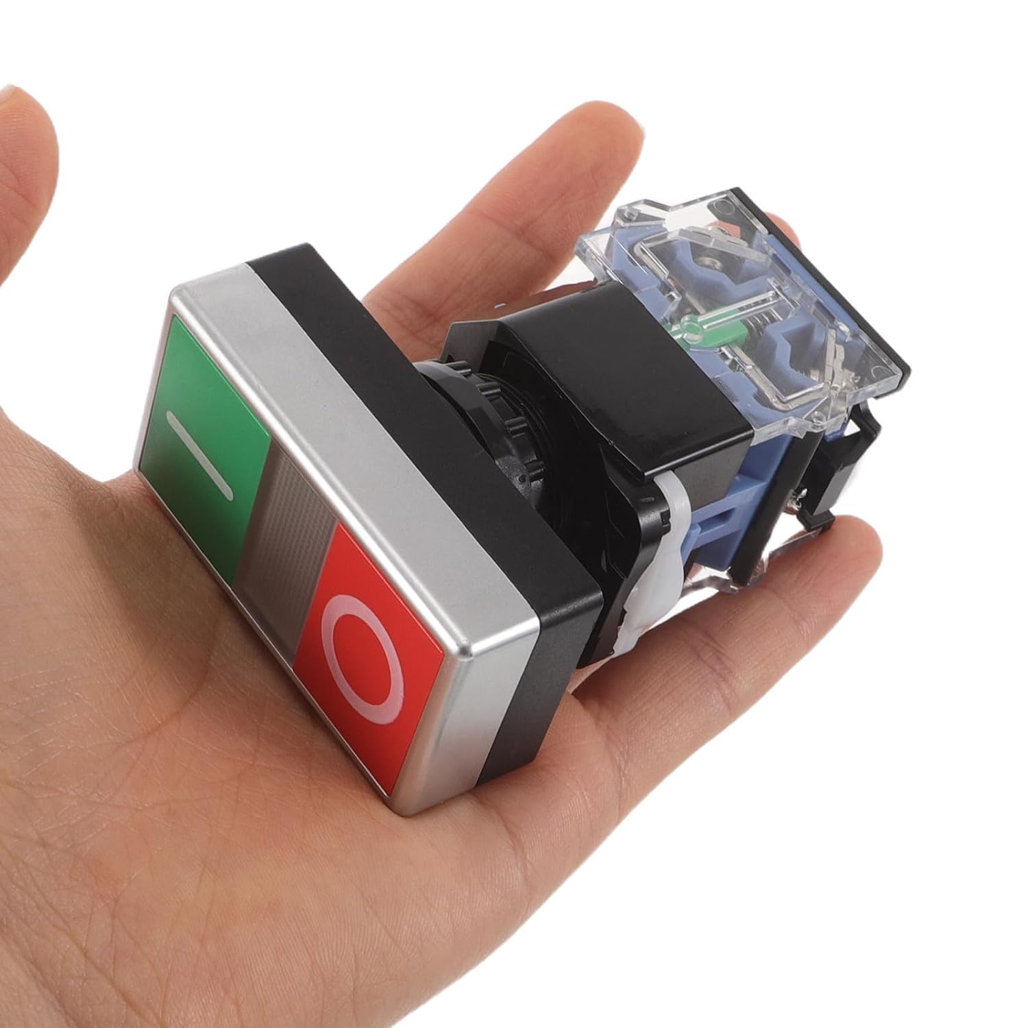 Dual Push Button Light Switch Plate, Flat Manual Industrial Pushbutton Switch with Normally Open Normally Closed Contacts, Small Rectangle Panel for Control Retro Light