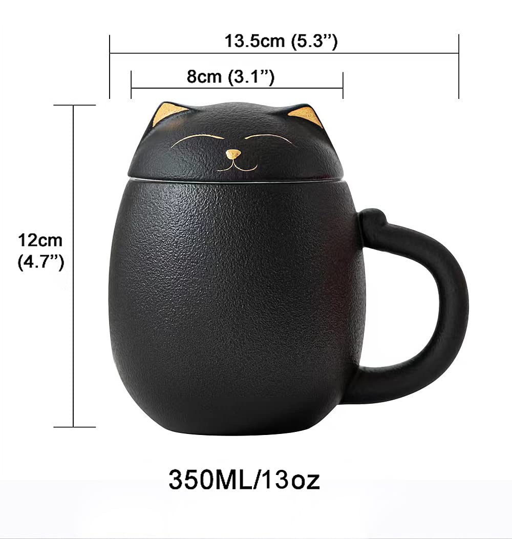 Tazas de gato con infusor y tapa, bonitas tazas de té kawaii de cerámica para remojar hojas sueltas, tetera de porcelana hecha a mano para oficina en casa, estuche portátil inastillable de 350