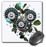 3dRose 8 x 8 x 0.25 Inches Mouse Pad, Cool Steampunk Barometer and Aqua Roses (mp_102671_1)