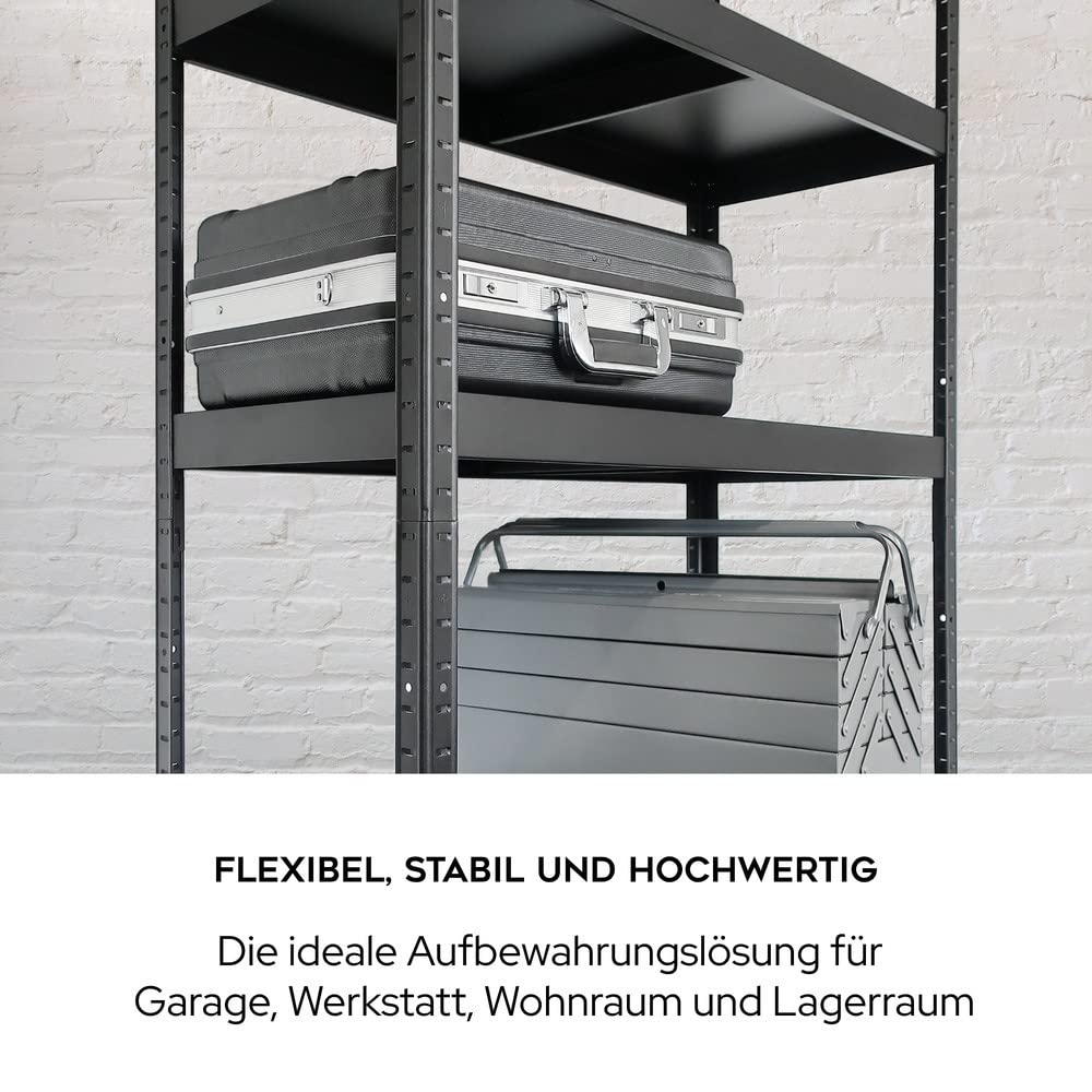 HEMMDAL Schwerlastregal - HxBxT 180 x 90 x 40 cm - Schwarz - 650 kg Tragkraft - Steckregal mit 5 Böden - 130 kg Fachlast - Made in EU - stabiles Metallregal - Einfache Montage - für Werkstatt & Lager