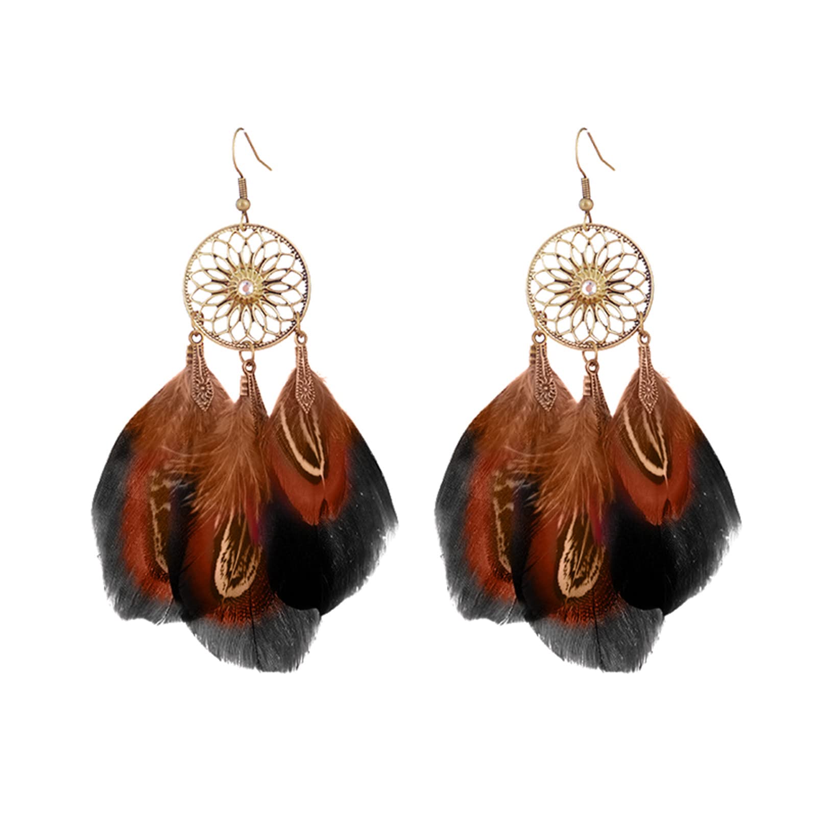 Black Feather Earrings Womens Hollow Sun Flower With Diamond Long
