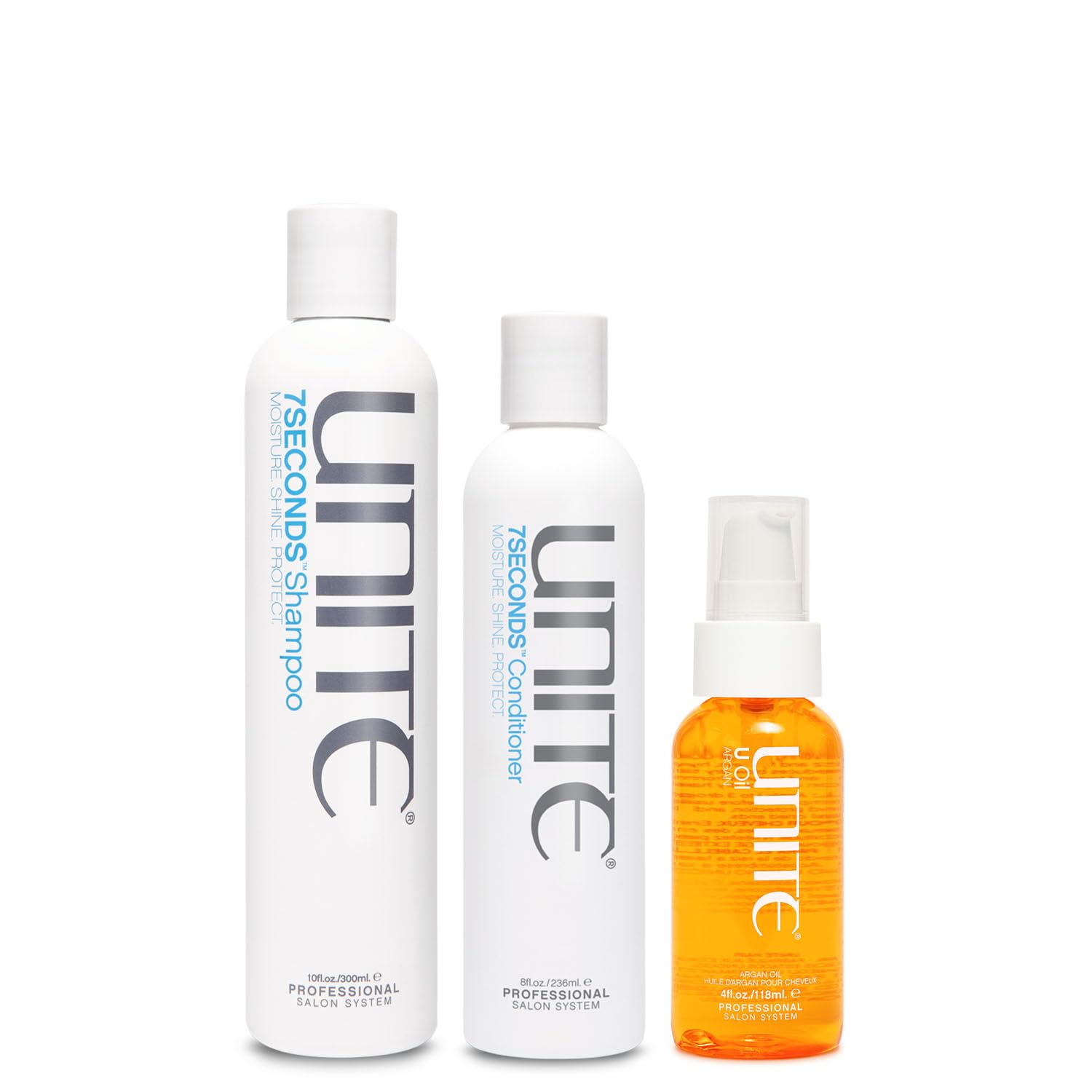 UNITE Hair – 7SECONDS Shampoo, Conditioner & U Oil – Hydrate, Repair, Shine, Protect, 10oz, 8oz, 4oz