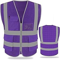 Vista 10 de FEimaX Chaleco de seguridad de alta visibilidad, chaleco de trabajo reflectante de malla para hombres y mujeres con bolsillos y cremallera, cumple