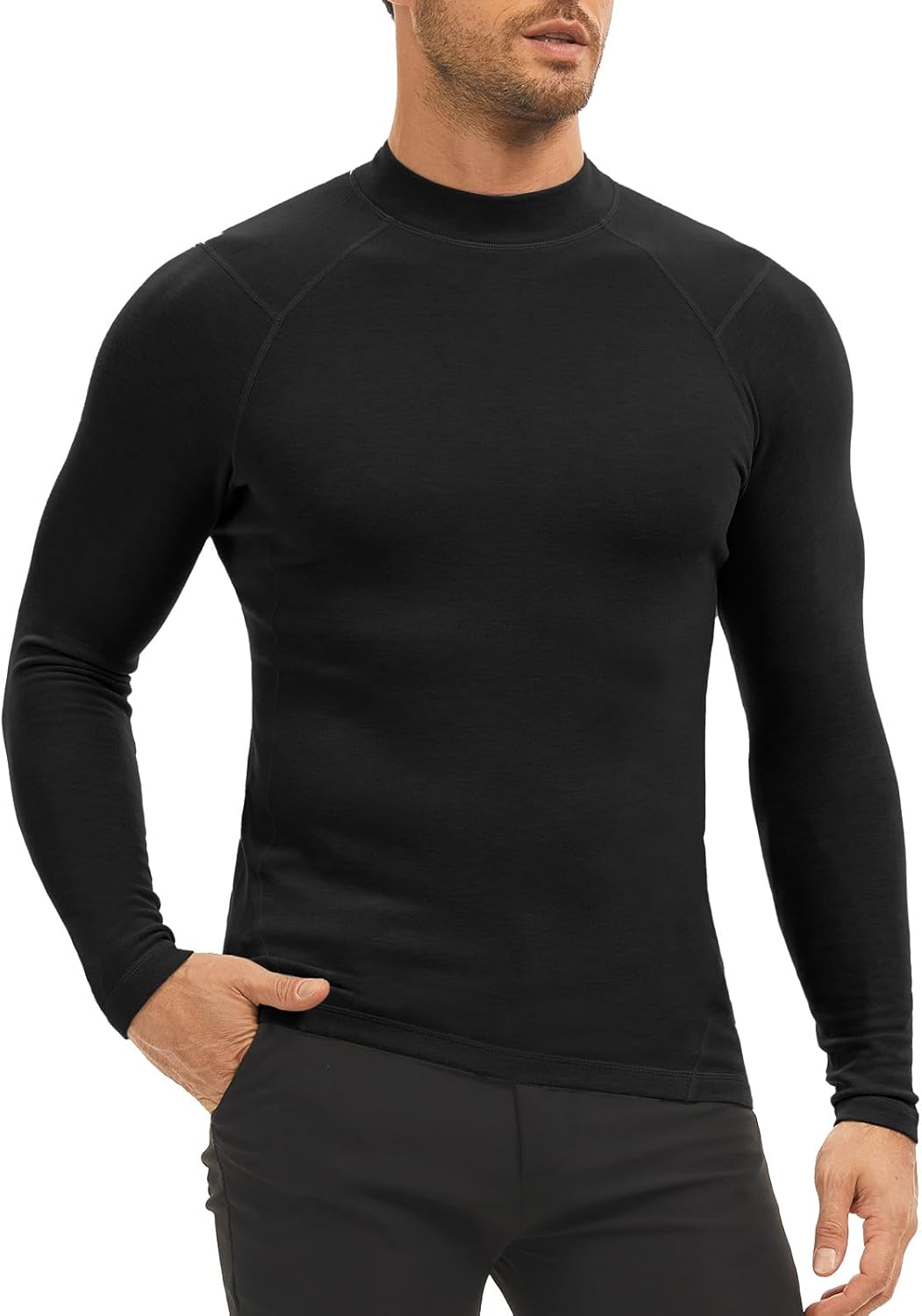 MEETYOO Thermal Compression Shirts for Men Long Sleeve Running Undershirt Turtleneck Base Layer for Winter Cold Weather