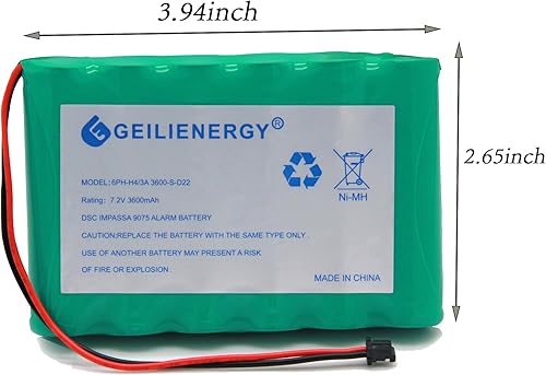 Miniatura 8 de GEILIENERGY 6PH-H-4/3A3600-S-D22 7.2v 3600mAh Batería Ni-MH Compatible con DSC IMPASSA 9057 Batería Sistema de Seguridad Inalámbrico