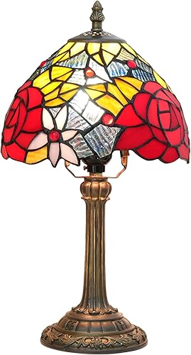Tiffany - Lámpara de mesa de vidrieras de 8 x 8 x 14 pulgadas, luz de lectura para escritorio, decoración junto al dormitorio, sala de estar, hogar