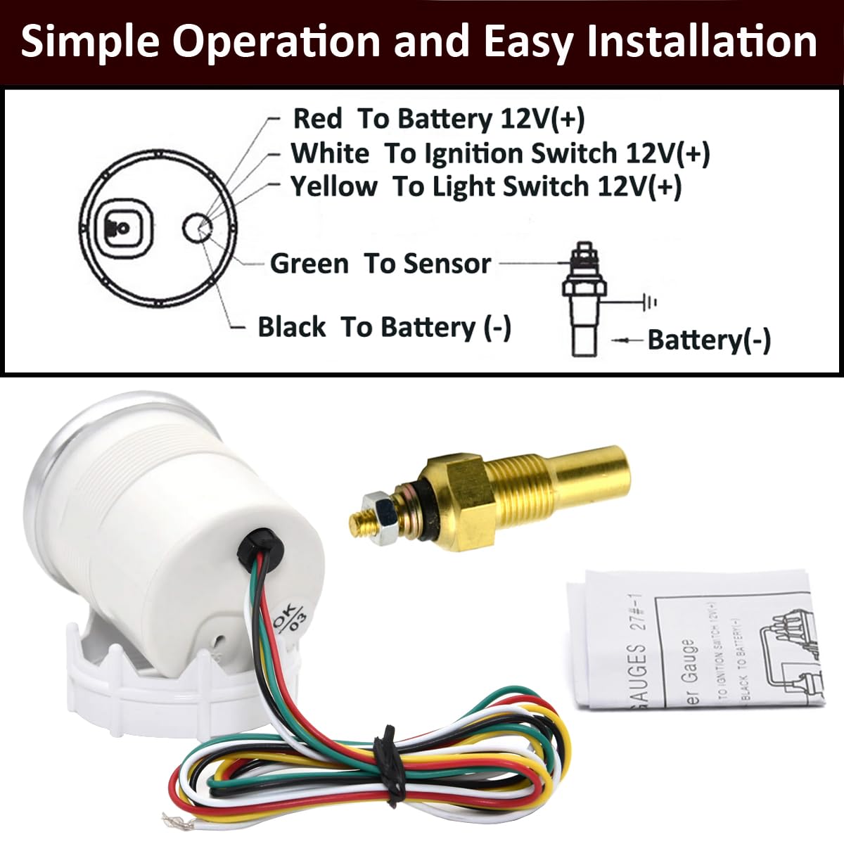 Indicatore della Temperatura dell'olio per Auto 52mm Olio Temperatura Manometro Con Sensore 12V Bianco Luce Puntatore Olio Termometro Calibro Liquido Misuratore