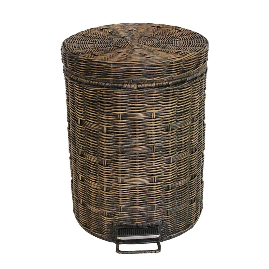 Woven Basket Trash Can Wastebasket,Round Braided Pedal Vintage Retro Trash Can for Bathrooms,Kitchens,Home Offices,Craft (Size : 5L)