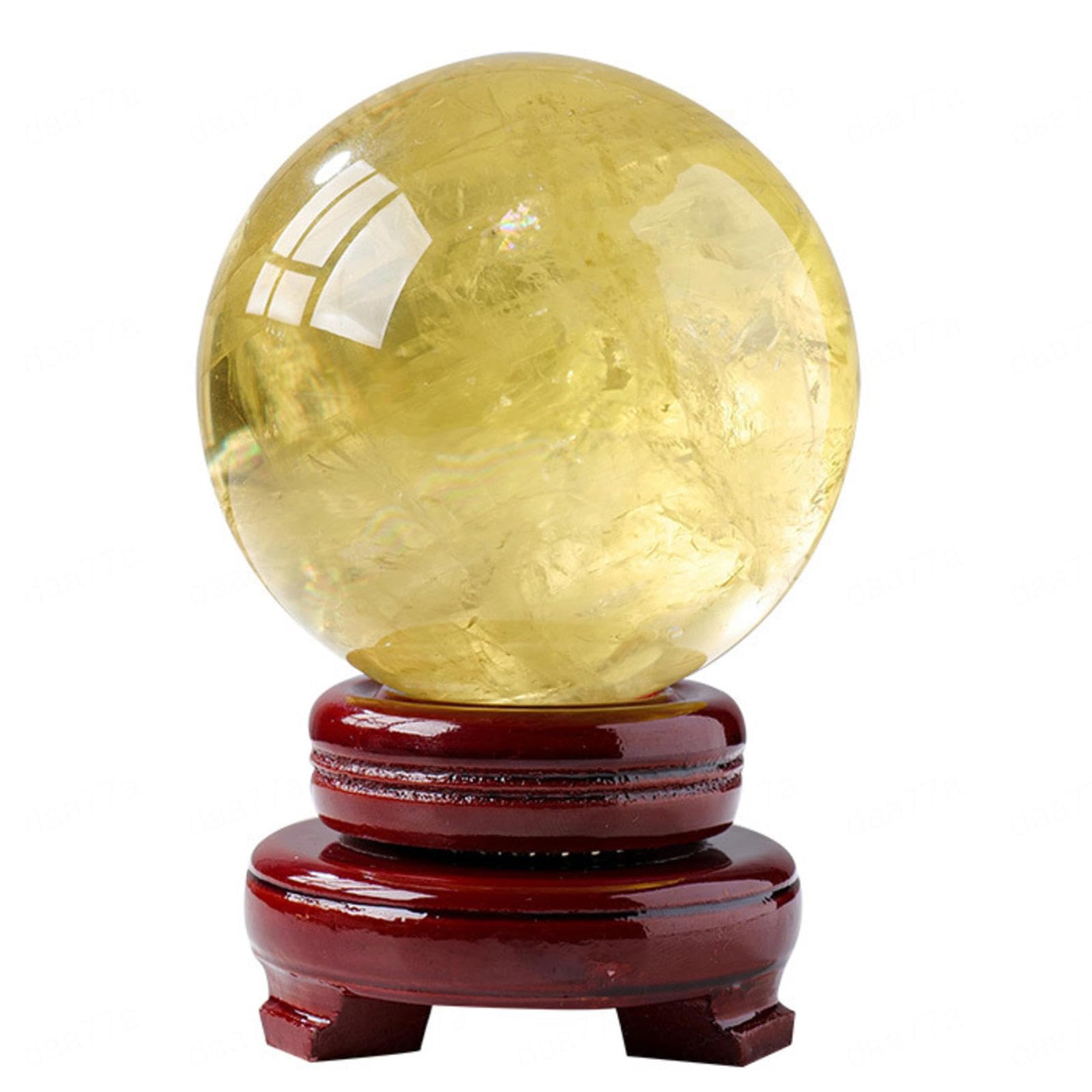 DPURPIWADY Yellow Crystal Ball Quartz Sphere with Wooden Base,Citrine ball-45mm