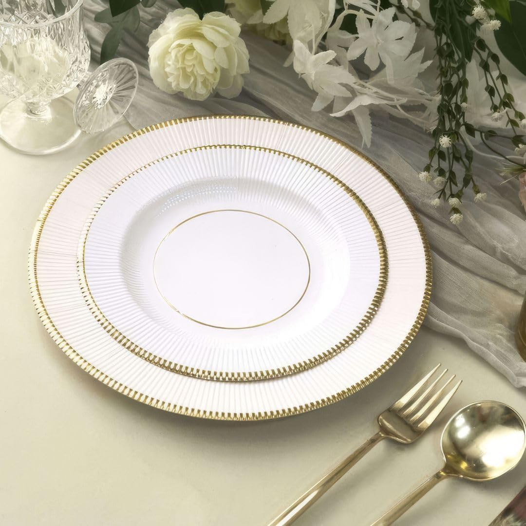Elegant White/Gold Charger Paper Plates with Ruffled Rim - 13" (Pack of 10) - Perfect for Anniversary, Wedding, Thanksgiving Celebrations & More - Image 2