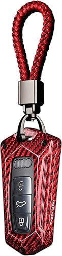 SANRILY Funda de fibra de carbono premium para llavero Audi Q7 2021 2020 Q8 E-Tron A8 A6 A7 protección completa sin llave con llavero de cuerda