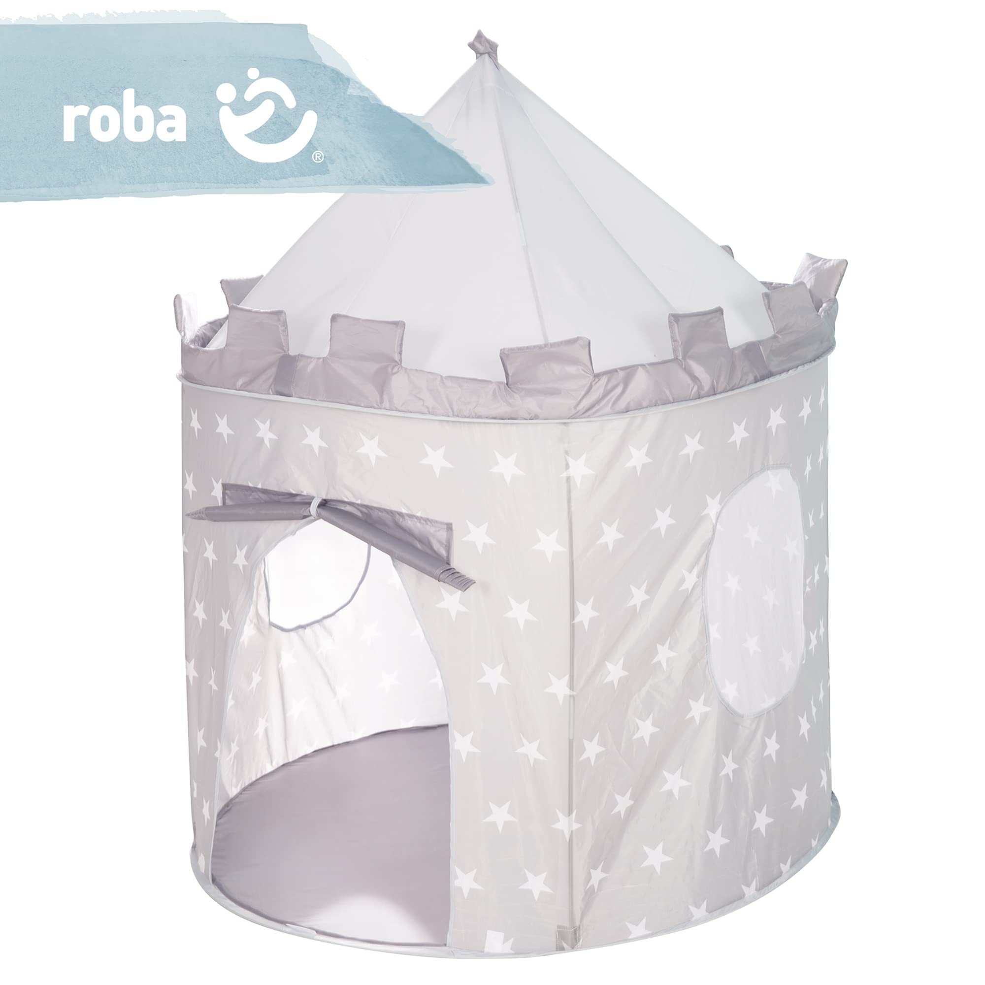 roba Tenda da Gioco - Little Stars - Casetta da Gioco in Tessuto - 105 x 135 cm - Telaio con Barre in Fibra di Vetro - Borsa Inclusa - Grigio