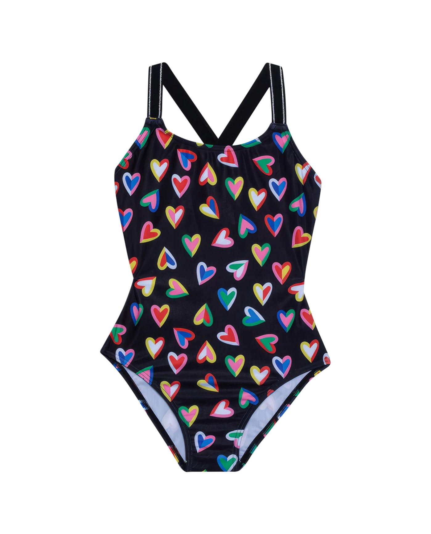 Gottex Girls Kids Toddler and Little Hearts Rainbow Print Colorful One Piece Swimsuit