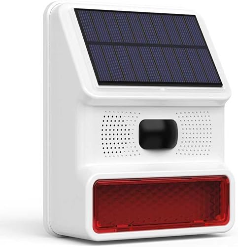 Alarma solar inalámbrica con sensor de movimiento para exteriores, sirena de alto decibelio con sensor de movimiento de luz estroboscópica y sonido
