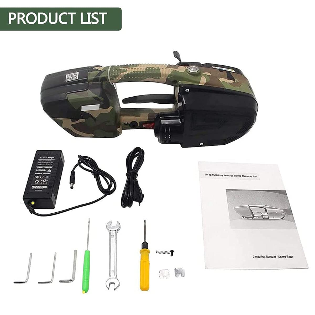 Reggiatrice Manuale,Reggiatrice Elettrica,per Reggetta PP/Pet 13-16Mm, Fino A 2800N, Batteria 3000mAh Pressa Portatile Elettrica,Camouflage