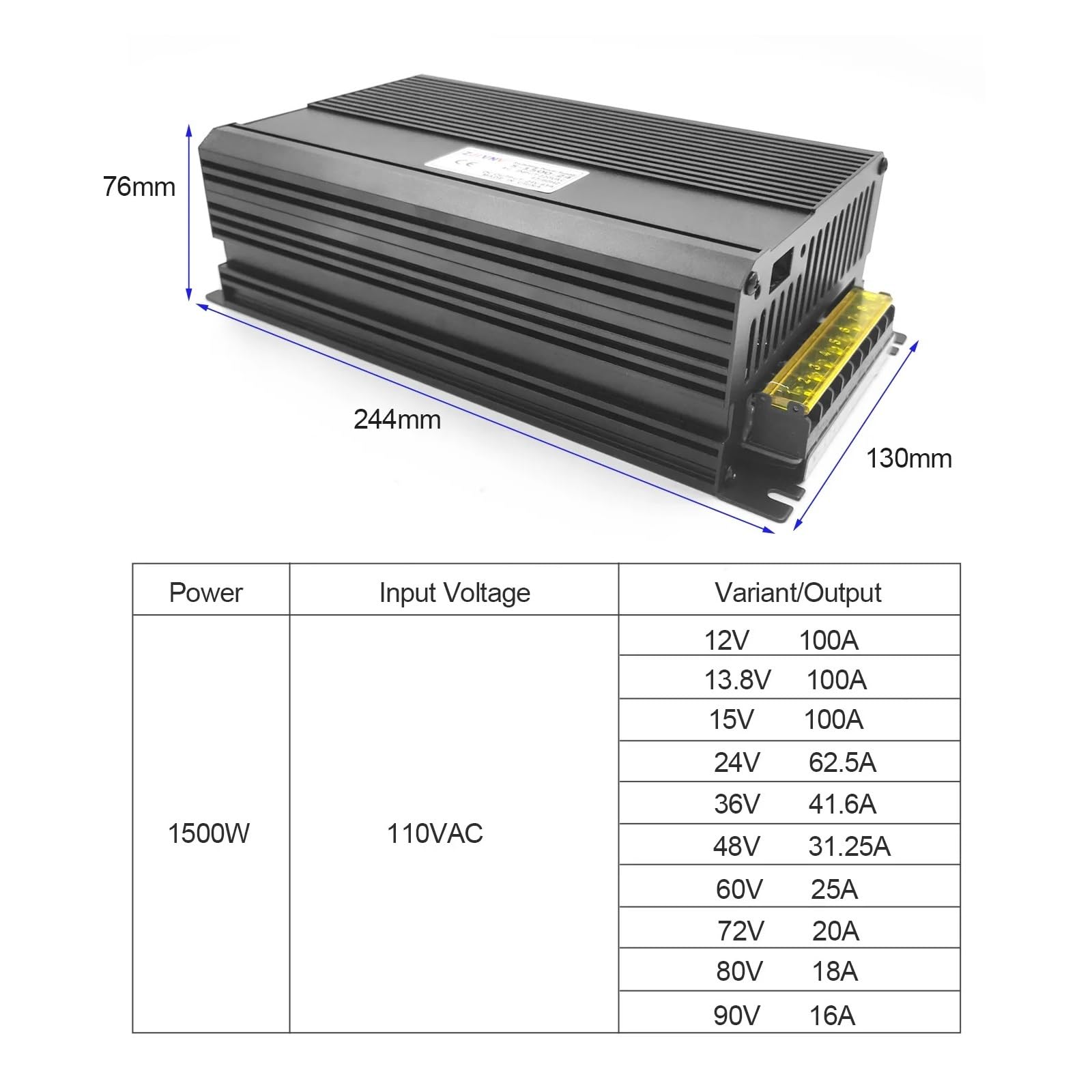 EDEDE Schaltnetzteil, 1500W Schaltnetzteil AC/zu DC 12V 13,8V 15V 24V 27V 36V 48V 60V 72V 80V 90V Netzteil Quelle Transformator(60V)