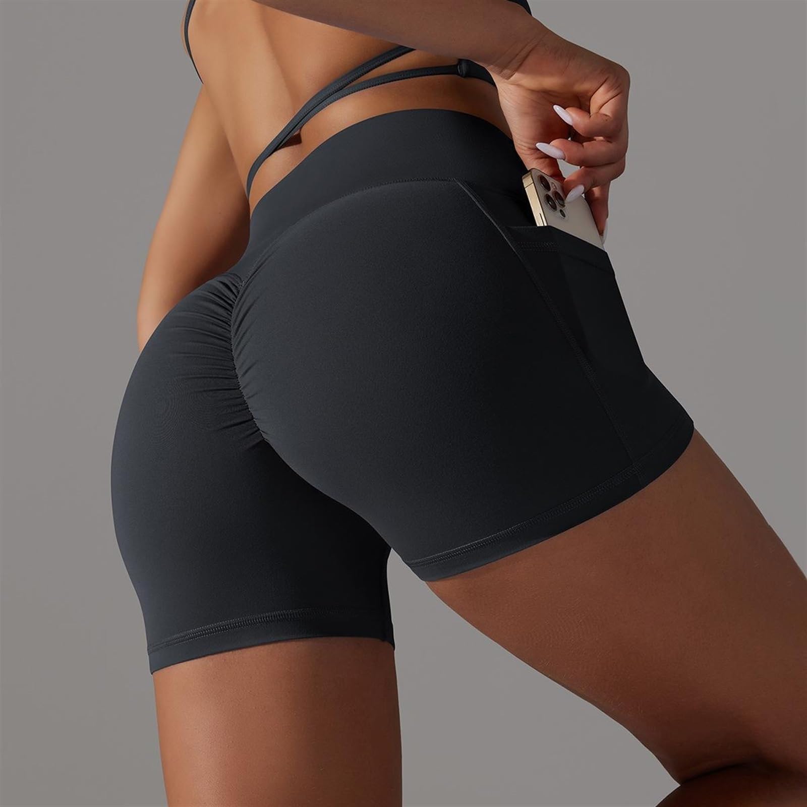 2 Pièces Short De Sport Avec Poches Femmes Taille Haute Pantalon Court De Cyclisme Leggings Doux Yoga Motard Course À Pied