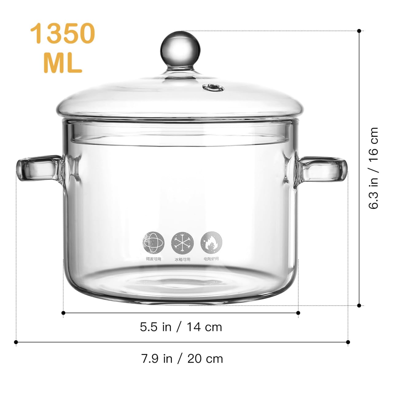 Operitacx Kochtopf Aus Borosilikatglas Mit Deckel Und Doppelohren Hitzebeständiger Glas Topf 1.35L Für Herdplatte Durchsichtiger Topf Zum Kochen Von Suppe Pasta Und Milch