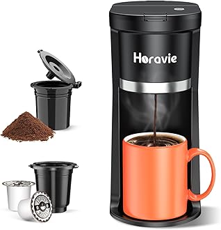 Horavie Small Single Serve Coffee Maker, Fast Brew One Cup Coffee Machine for K Cup and Grounds, 6 to 12 oz. Brew Sizes, Capsule Coffee Machine with Descaling Reminder and Viewing Tank, Black
