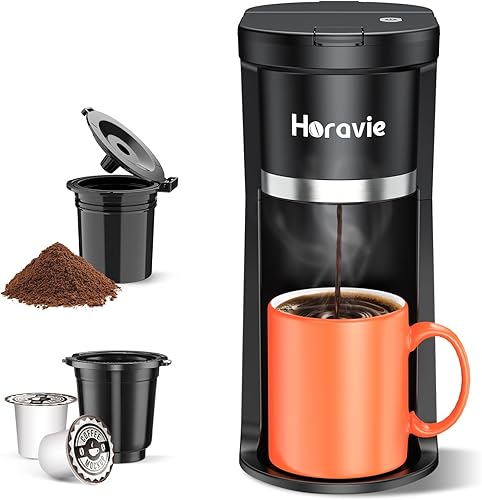 Small Single Serve Coffee Maker, Fast Brew One Cup Coffee Machine for K Cup and Grounds, 6 to 12 oz. Brew Sizes, Capsule Coffee Machine with