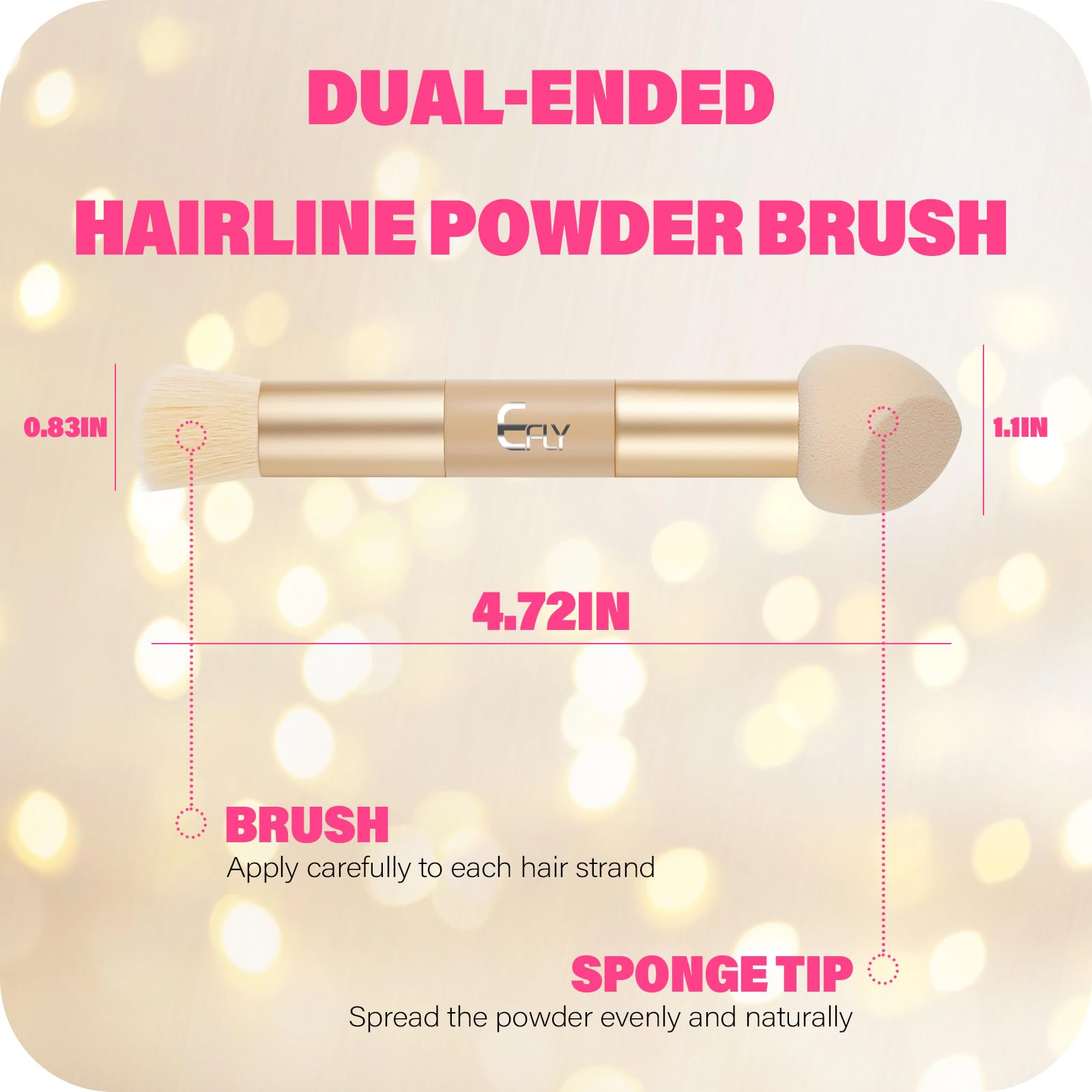 Brocha de maquillaje de doble extremo, cepillo de precisión para polvo para línea capilar con punta de esponja para mezclar sin costuras, cepillo corrector de cabello, cepillo para polvo para retoque