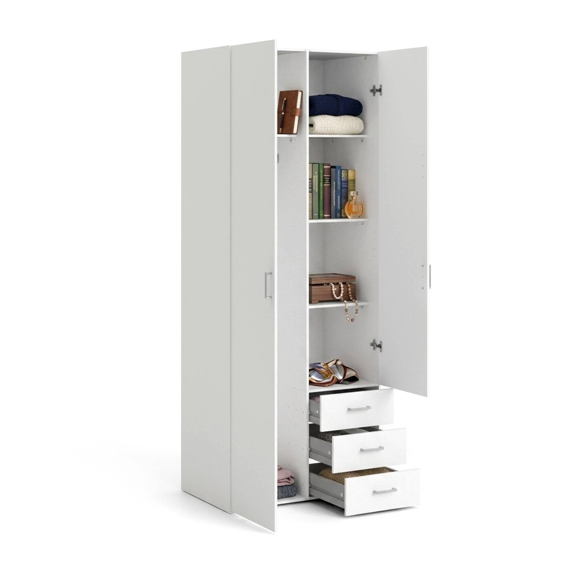 Dmora - Armoire à deux portes et trois tiroirs, couleur blanche, Dimensions 77 x 200 x 49,5 cm