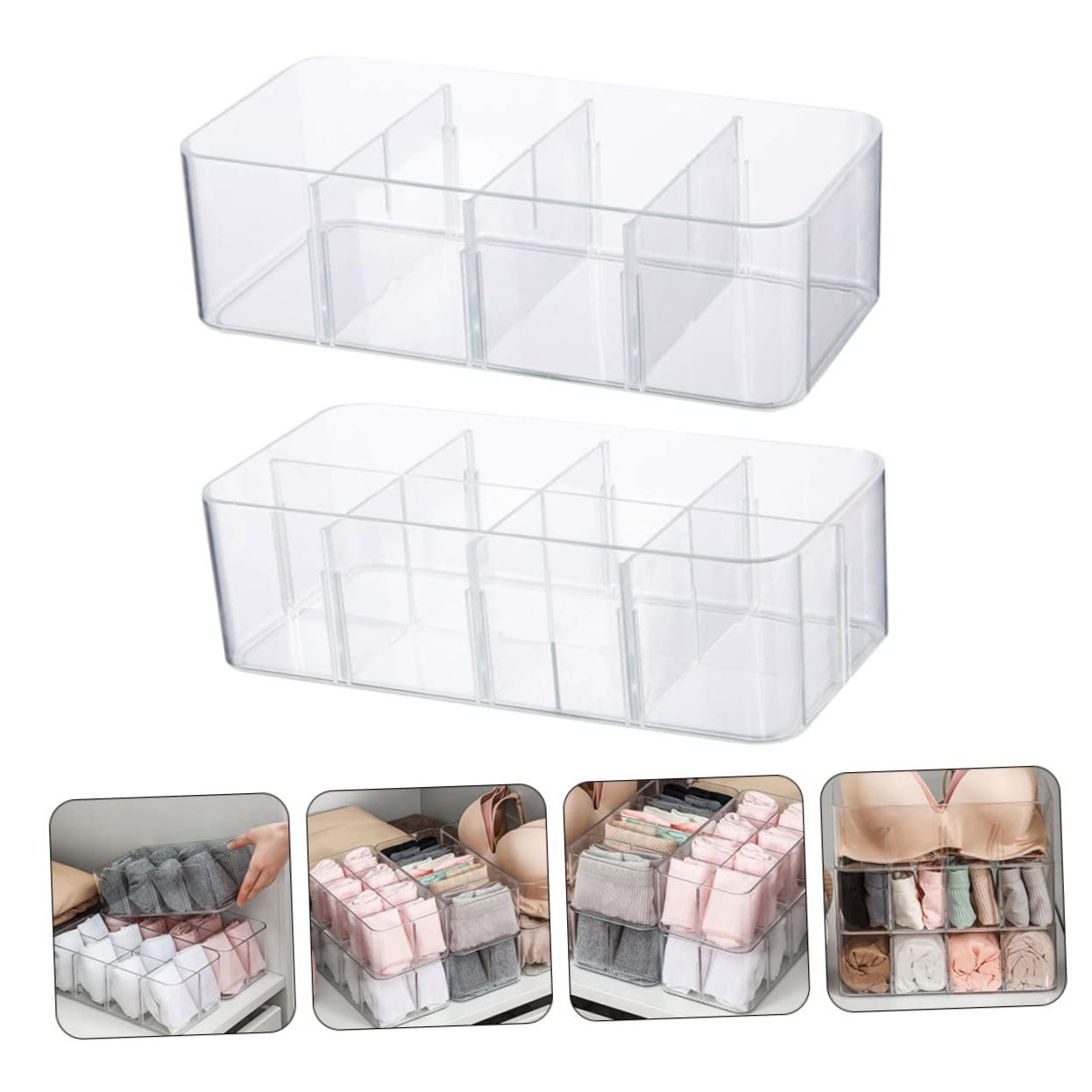 Zerodeko 2piezas Caja Almacenaje Transparente Organizadora De Ropa Interior Calcetines Sujetadores Bandeja Clasificadora