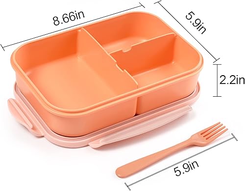 Miniatura 8 de Jeopace Lonchera Bento para adultos, lonchera Bento con 3 compartimentos, apta para microondas (cubiertos incluidos, morado y naranja)