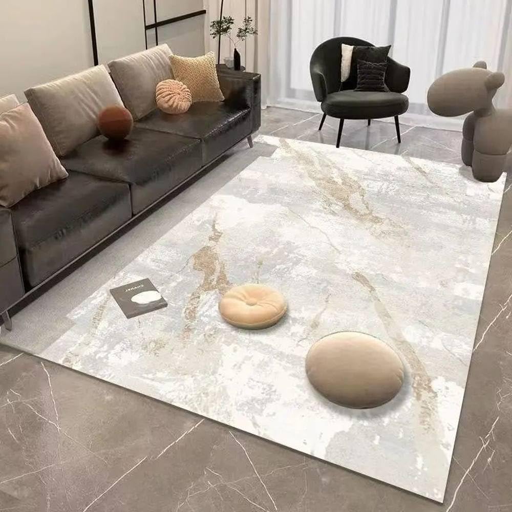Tapis de maison de luxe léger aux lignes dorées abstraites en flanelle