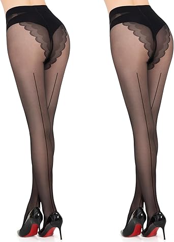MANZI Sheer Backseam Tights Seamed Nylon Pantyhose for Women 20 Denier