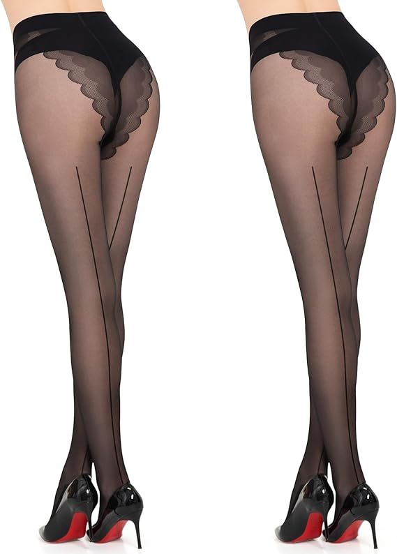 MANZI Sheer Backseam Tights Seamed Nylon Pantyhose for Women 20 Denier