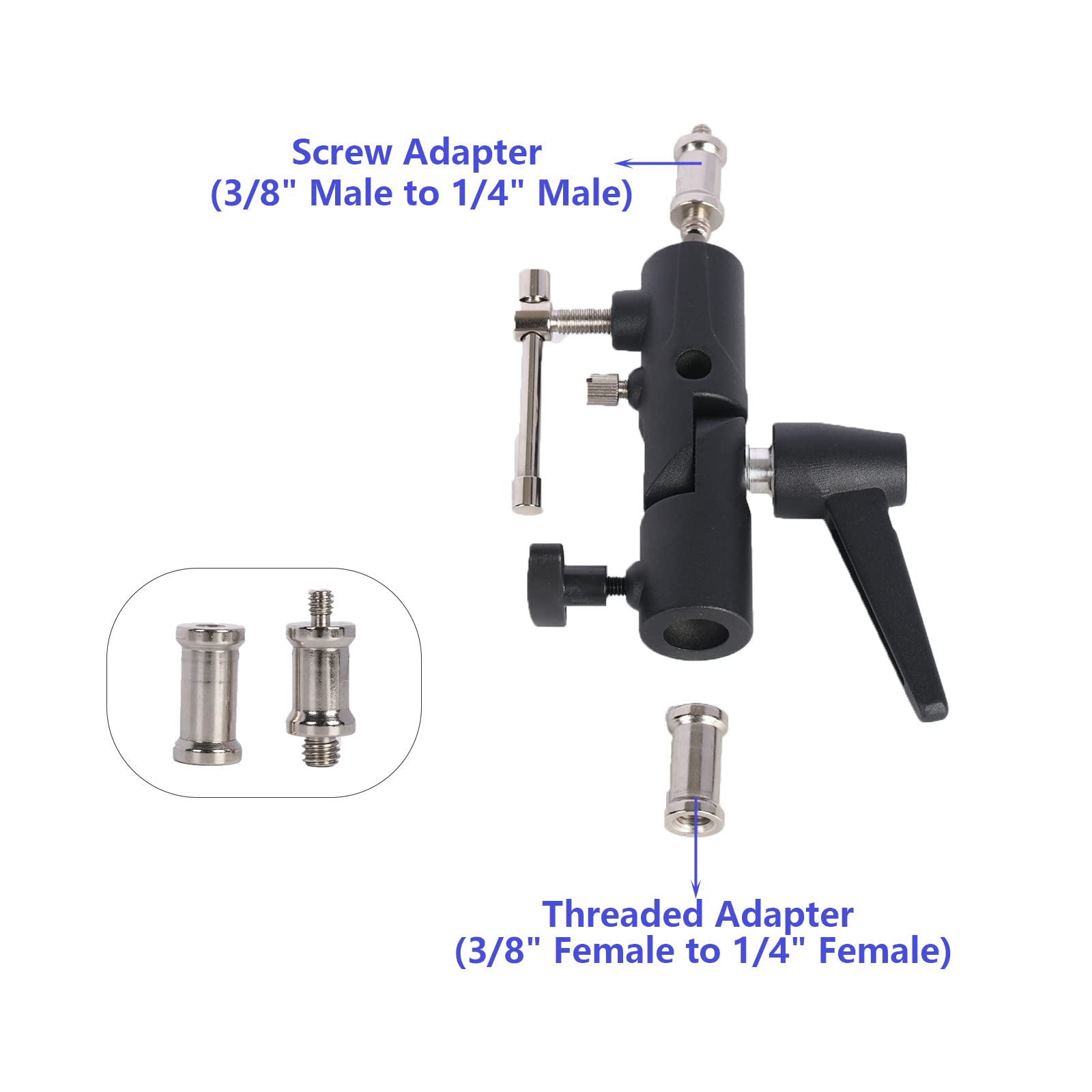 Sequpr H-Typ Blitzhalterung 180° Verstellbar Blitzneiger Schirmhalter mit 1/4" auf 3/8" Schraubadapter Blitz Lichtstativ Halterung für Blitz Lichtstativ Stativ Regenschirm
