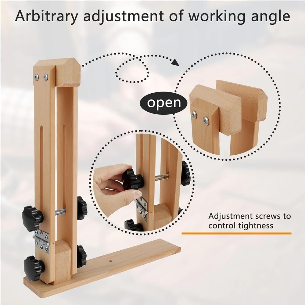 HEYOUTH Strumenti per Cucire Supporto in Legno Regolabile,Cucitura a Mano Craft Cucito Pony Horse Strumento,Morsetti in Pelle e Clip da Lavoro in Pelle,per DIY Cucito Cucitura （9 Articoli）